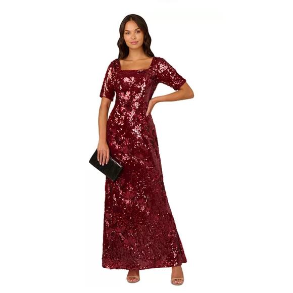 Adrianna Papell Dresses & Skirts - NWT Adrianna Papell Women's Square-Neck Sequin Gown Event Glam Glitz Sparkle 2